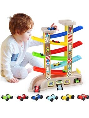 Car Ramp Toys with 6 Cars & Race Tracks, Garages and Parking Lots